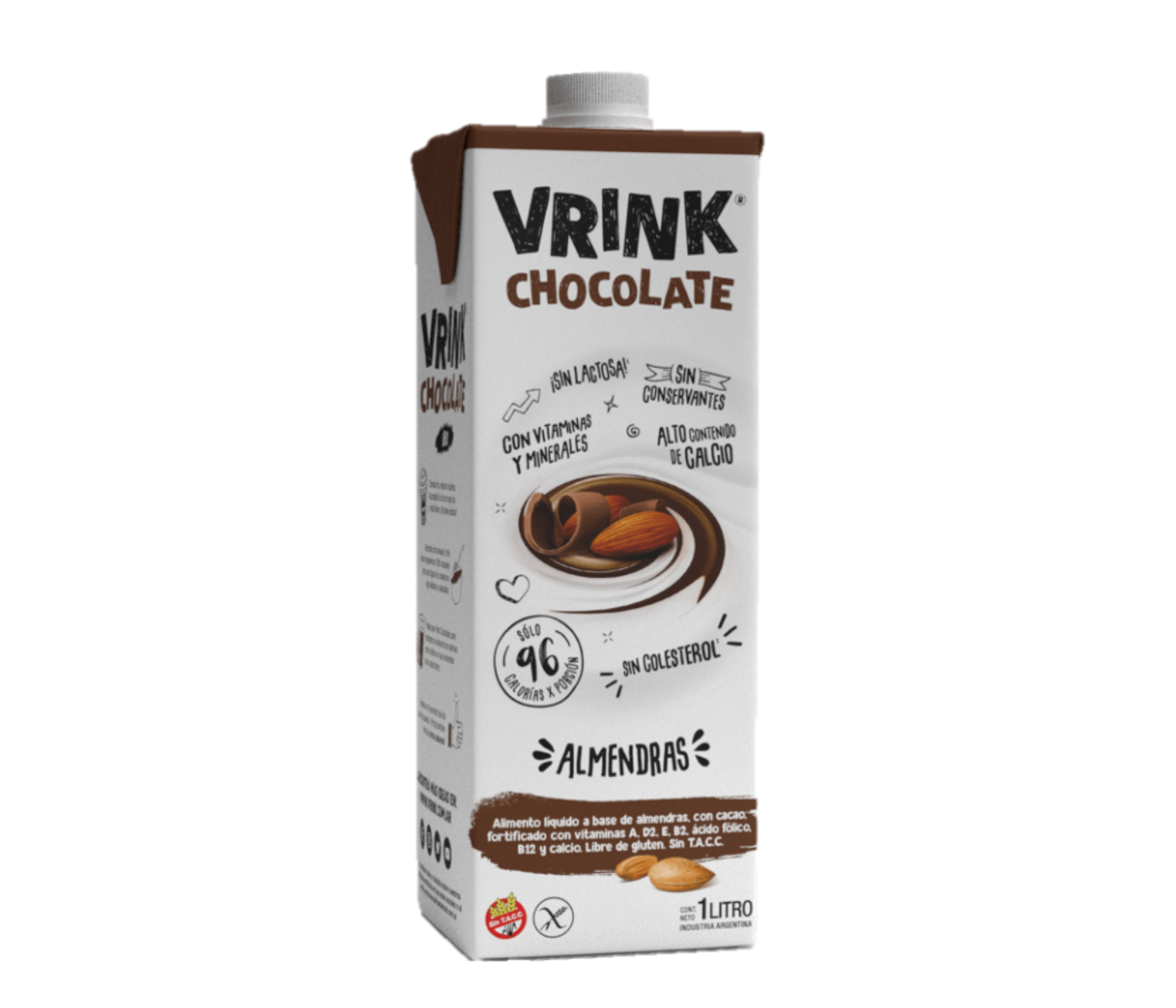 VRINK Bebida de Almendras CHOCOLATE x 1 Litro. Libre de Gluten