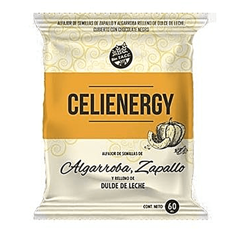 CELIENERGY Alfajor Negro Con Algarroba Y Zapallo x 50g. Libre de Gluten.