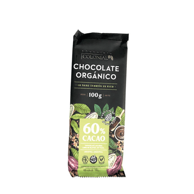 COLONIAL Chocolate 60% Orgánico x 100g. Libre de Gluten. 